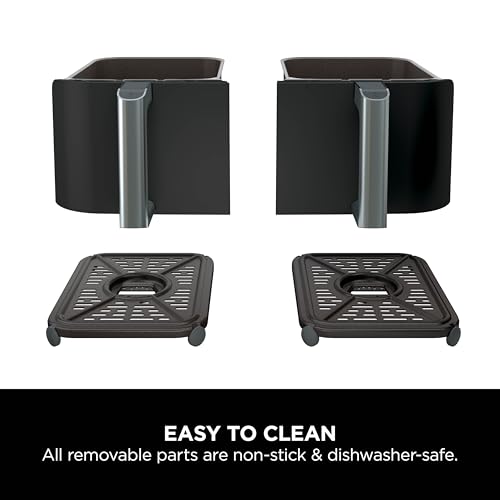 Ninja Foodi Dual Zone Digital Air Fryer, 2 Drawers, 7.6L, 4-in-1, Uses No Oil, Air Fry, Max Crisp, Roast, Reheat, Non-Stick, Dishwasher Safe Baskets and Crisper Plates, Black AF200UK